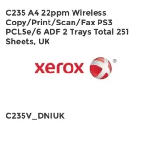 C235 A4 22ppm Wireless Copy/Print/Scan/Fax PS3 PCL5e/6 ADF 2 Trays Total 251 Sheets, UK