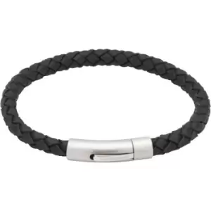 Unique & Co. Black Leather Bracelet with Matte/Polished Steel Clasp