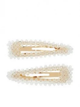 Accessorize 2 X Beaded Snap Clips - Crystal
