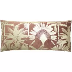 Paoletti - Malaysian Palm Foil Print Faux Velvet Cushion Cover, Rose, 33 x 70 Cm