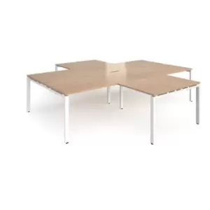 Bench Desk 4 Person With Return Desks 3200mm Beech Tops With White Frames Adapt
