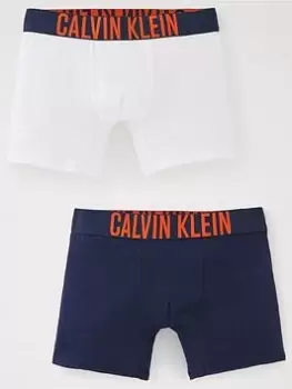Calvin Klein Boys 2 Pack Logo Boxer Briefs - Navy/white, Navy/White, Size Age: 12-14 Years