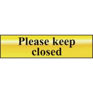 ASEC Please Keep Closed 200mm x 50mm Gold Self Adhesive Sign