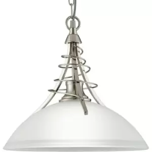 Searchlight Linea - 1 Light Dome Ceiling Pendant Satin Silver with Opal Glass Shade, E27