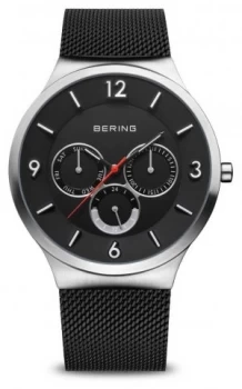 Bering Mens Classic Brushed Silver Black Mesh Bracelet Watch