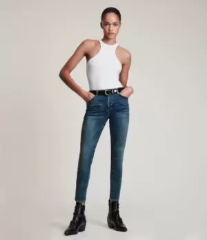 AllSaints Womens Miller Mid-Rise Size Me Skinny Jeans, Blue, Size: M
