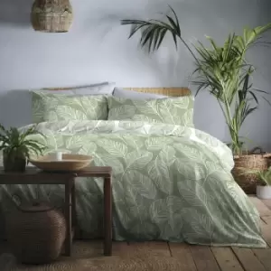 Matteo Botanical Palm Leaf Print Easy Care Reversible Duvet Cover Set, Green, Single - Fusion