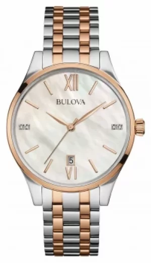 Bulova Womens Two Tone, Rose Gold, Pearl, Diamond 98S150 Watch