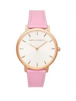 Rebecca Minkoff Rebecca Minkoff White and Rose Gold Detail Dial Pink Leather Strap Ladies Watch, One Colour, Women
