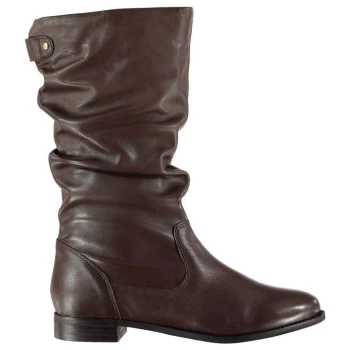 Linea Ruched Calf Boots - Brown