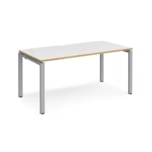 Bench Desk Single Person Rectangular Desk 1600mm White/Oak Tops With Silver Frames 800mm Depth Adapt