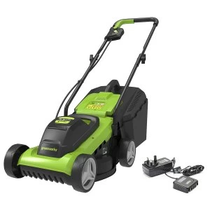Greenworks 24V 33cm Cordless Lawnmower with 2Ah Battery and Charger