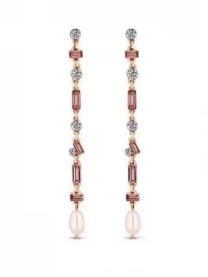 Mood Rose Gold Plated Pink Crystal Pearl Long Drop Earrings