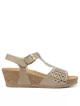 Hotter Hotter Melissa T-bar Wedge Sandals - Taupe, Brown, Size 4, Women