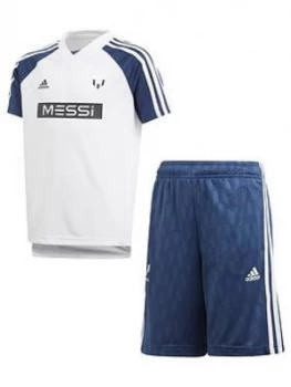 Boys, adidas Messi Sumer Suit, Blue/White, Size 3-4 Years