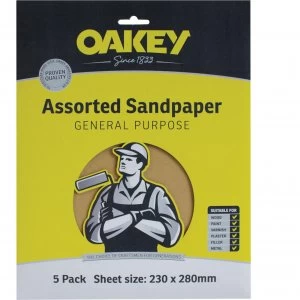 Oakey Glasspaper Sandpaper Medium Pack of 5