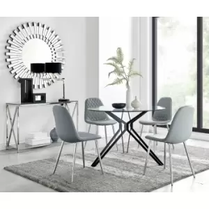Cascina Dining Table and 4 Grey Corona Faux Leather Dining Chairs with Silver Legs Diamond Stitch - Elephant Grey