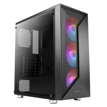 Antec NX320 Mid Tower 1 x USB 3.0 / 2 x USB 2.0 Tempered Glass Side Window Panel Black Case with Addressable RGB LED Fans