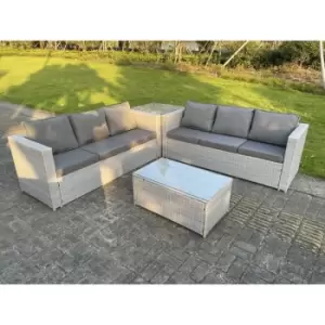 Fimous - Light Grey Outdoor Rattan Garden Furniture Set Corner Sofa With 2 Coffee Table