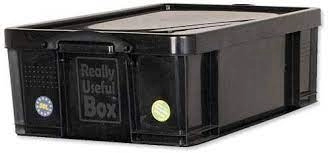 Really Useful 50L Recycled Plastic Stackable Storage Box Black with Lid and Clip Lock Handles