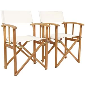 Charles Bentley Fsc Pair Of Wooden Foldable Directors Chairs With Cream Fabric