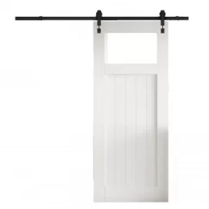 Cottage White Primed Clear Glazed FLB Sliding Barn Door with Industrial Track 2073 x 862mm