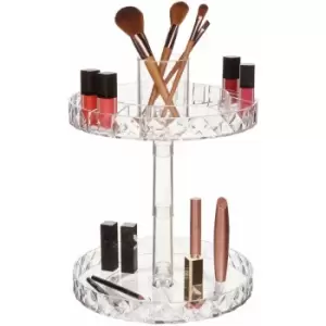 Cosmetic Organiser With 2 Tier Round Compartments Clear Diamond Multipurpose Storage Statement Piece for Dresser / Bathroom With Rotating Base W26 X