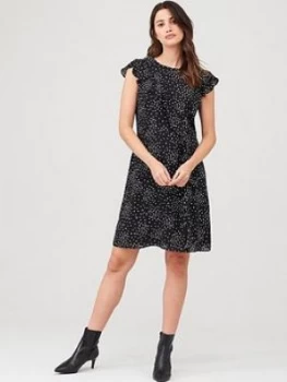 Wallis Speckled Spot Frill Fit & Flare Dress - Mono, Mono, Size 12, Women