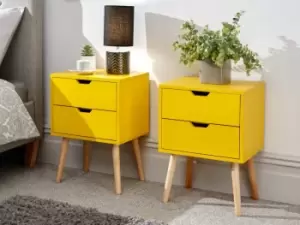 GFW Nyborg 2 Drawer Yellow Set of 2 Bedside Cabinets Flat Packed