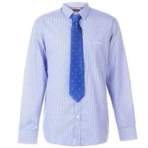 Pierre Cardin Long Sleeve Shirt Tie Set Mens - Blue/Wht Ging