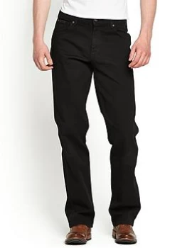 Wrangler Mens Texas Stretch Straight Jeans - Black, Size 32, Inside Leg R=32", Men