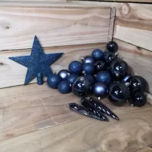 33 Assorted Shatterproof Christmas Baubles With Star Tree Topper - Midnight Blue