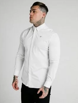 SikSilk Long Sleeve Cotton Shirt - White, Size S, Men