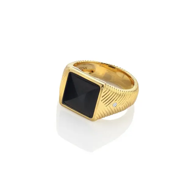 Hot Diamonds x Jac Jossa Black Onyx Signet Ring DR256/M Size: Size M