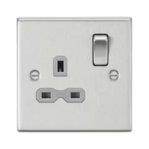 Knightsbridge - 13A 1G dp Switched Socket with Grey Insert - Square Edge Brushed Chrome