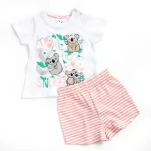 Minikidz Baby Girls Wish Upon A Star Koala Pyjama Set (6-9 months) (White/Coral)