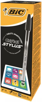 Bic Cristal Stylus Medium Ball Point Pen Black Box of 12 Pens