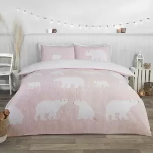 Rapport Polar Bear 100% Brushed Cotton Double Duvet Cover Set Reversible Bedding Blush - Blush Pink