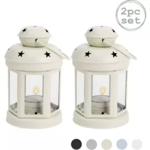Metal Hanging Tealight Lanterns - 16cm - Cream - Pack of 2 - Nicola Spring
