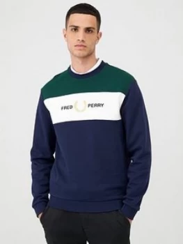 Fred Perry Embroidered Panel Sweatshirt - Navy, Size XL, Men