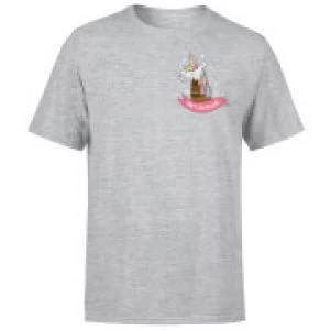 Christmas Unicorn Pocket T-Shirt - Grey - 3XL