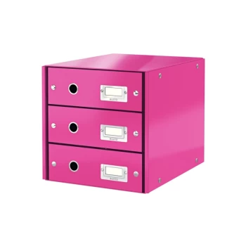 WOW Click & Store Drawer Cabinet (3 Drawers) with Thumbholes and Label Holders for A4 Formats Pink