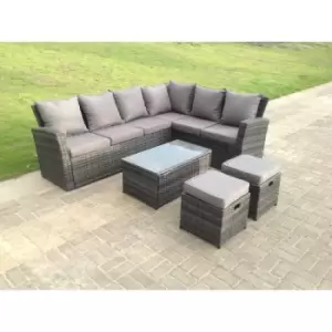 8 Seater High Back Rattan Garden Furniture Set Corner Sofa With Oblong Coffee Table Stools - Fimous