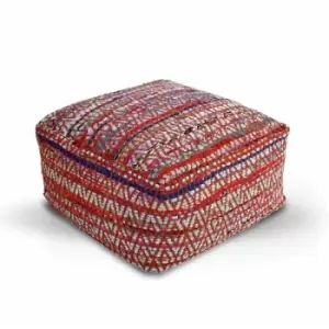 Multicolour Chindi Design Bean Filled Pouffe Large 60 x 60 x 30cm - Multi Red - Homescapes