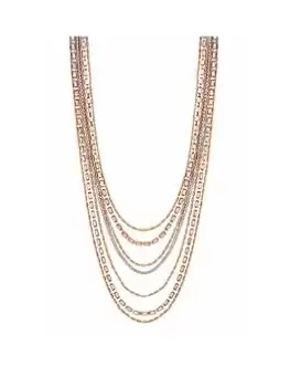 Lipsy Rose Gold And Crystal Baguette Multirow Necklace