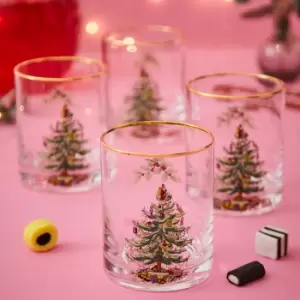 Christmas Tree Set of 4 Lowball Glasses Clear