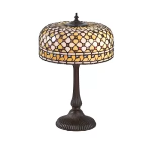 Mille 2 Light Medium Table Lamp Dark Bronze, Tiffany Glass, E14