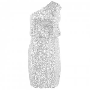 Adrianna Papell Adrianna One Shoulder Silver Sequin Dress - Silver