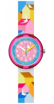 Flik Flak CASITAS Multi-Coloured Fabric Strap Blue/Pink Watch