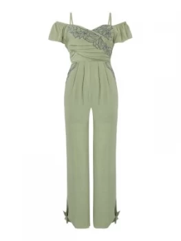 Free People In The Moment Off The Shoulder Jumpsuit Khaki